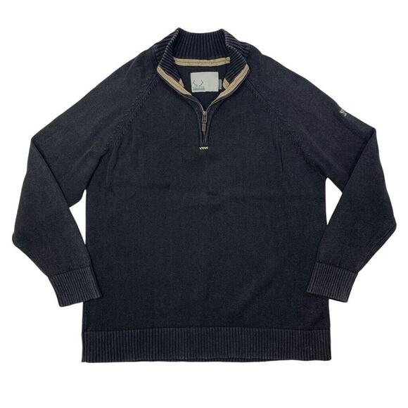 Levelwear Salute Sweater Mens XL Black Grey Cotton 1/4 Zip Mock Neck Pullover - Picture 1 of 14